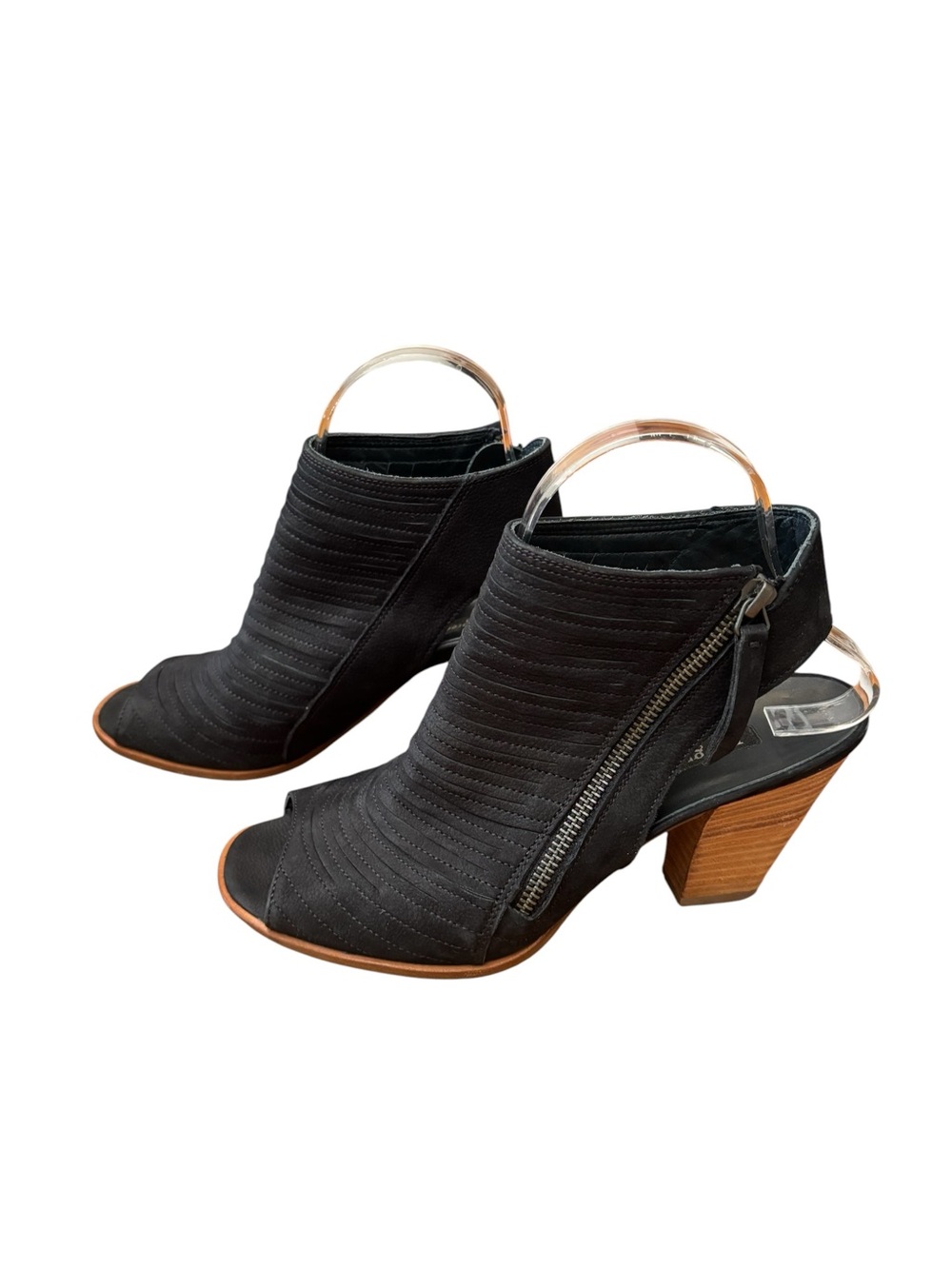 Paul Green Women’s Cayanne Black Leather Peep-Toe Sandals Size 8 US 5.5 UK